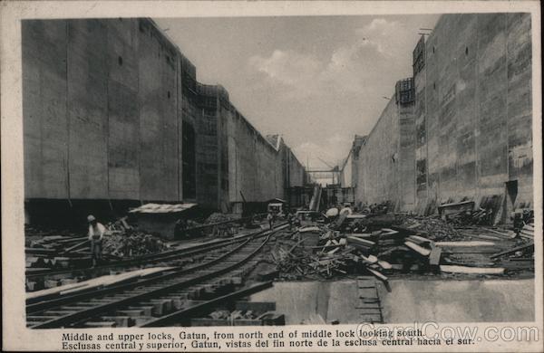 Middle and upper locks from north end of middle lock looking south Gatun Panama