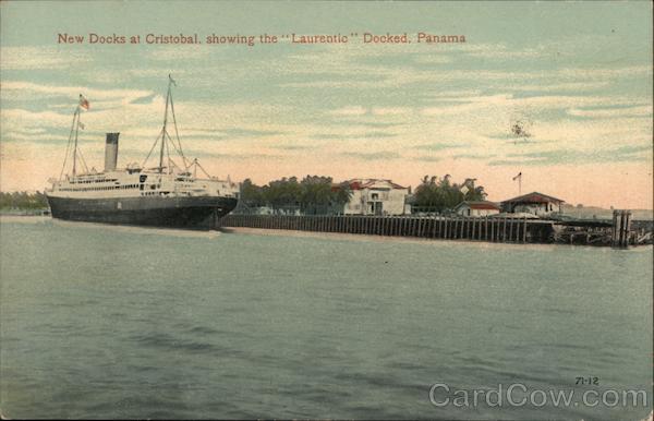 New docks at Cristobal, showing the Laurentic Docked, Panama