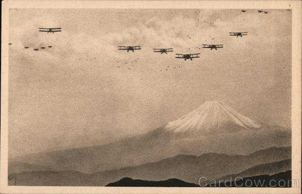 Biplanes Over Mount Fuji Japan