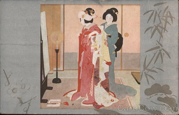 Painting of a bride dressing up. Japan