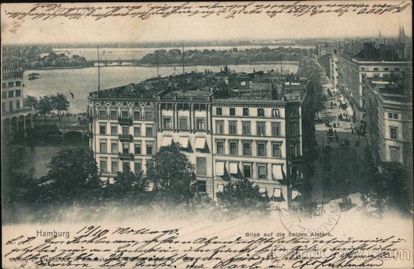View of both Alster lakes Hamburg Germany