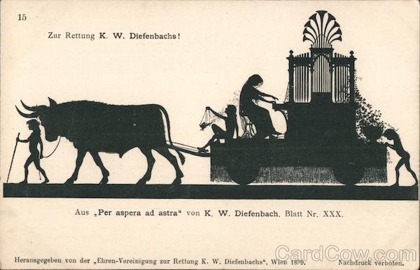 Silhouette montage of farming and organ playing - From Per aspera ad astra by K.W. Diefenbach Germany