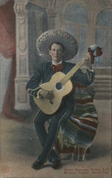 Mexican Charro Playing Guitar Postcard