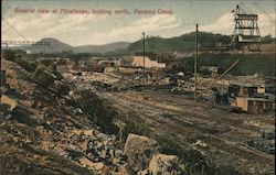 General view at Moraflores, looking north, Panama Canal. Postcard