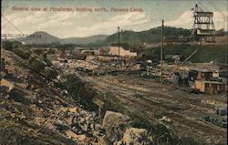 General view at Moraflores, looking north, Panama Canal. Postcard Postcard Postcard