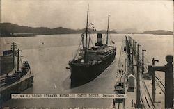 Panama Railroad Steamer entering Gatun Locks, Panama Canal Postcard