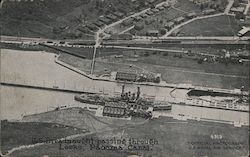 A dreadnought passing through locks Postcard