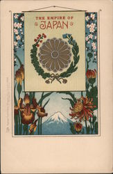 Seal of the Empire of Japan with Mt Fuji and flowers in background Postcard Postcard Postcard