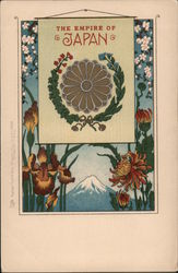 Seal of the Empire of Japan with Mt Fuji and flowers in background Postcard