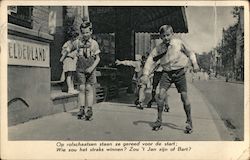 Dutch Boys on Roller Skates Postcard