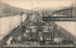 View from Top of Chamber Crane Showing Center Wall and Both Chambers Pedro Miguel Locks Canal Zone, Panama Postcard Postcard Postcard