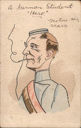 A German Student "Hero". Notice the scars. Postcard