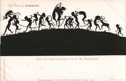 Silhouette children on parade, from "Per aspera ad astra" by K.W. Diefenbach Postcard
