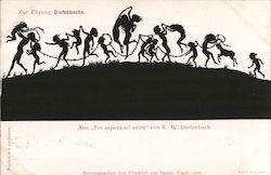 Silhouette children on parade, from "Per aspera ad astra" by K.W. Diefenbach Silhouettes Postcard Postcard Postcard