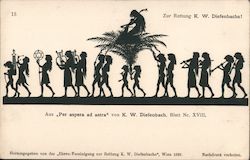 Silhouette children on parade, from "Per aspera ad astra" by K.W. Diefenbach Postcard