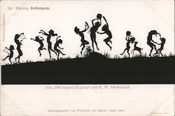 Silhouette children playing, from "Per aspera ad astra" by K.W. Diefenbach Postcard