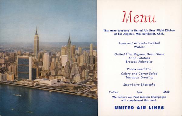 United Air Lines Menu New York