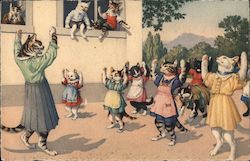 Cats in Clothing Exercising in the School Yard Postcard