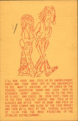 Drawing of Two Hippies Walking Postcard