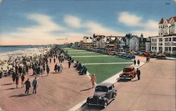 Boardwalk and Ocean Ave., Seaside Hotel Postcard