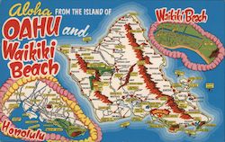 Aloha from the Island of Oahu and Waikiki Beach Postcard