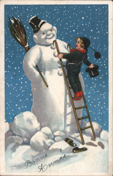 Child Making a Snowman Snowmen Postcard