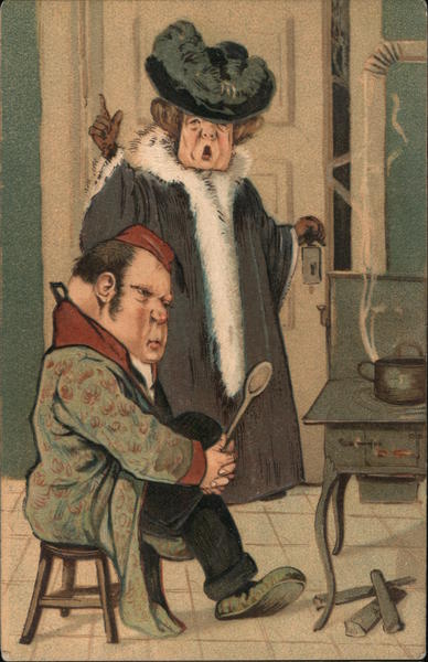 Man and Woman in Kitchen Fat People