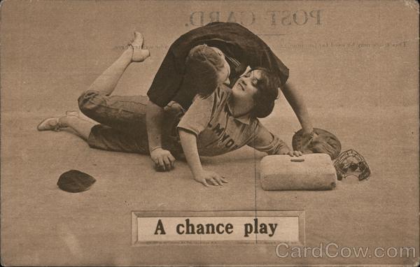 A Chance Play -- A Woman Slides into Home and a Catcher is Over Her