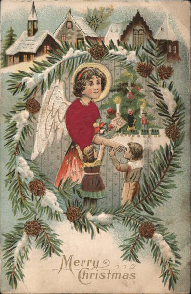 Merry Christmas - Angel with children.