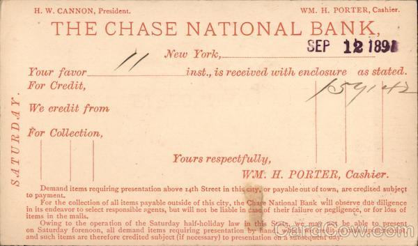 The Chase National Bank Correspondence Card Postal Cards & Correspondence