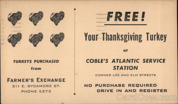 Free Thanksgiving Turkey at Coble's Atlantic Service Station, Greensboro NC