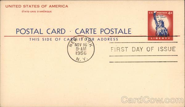Postal Card - Carte Postal - First Day of Issue Nov. 16 1956