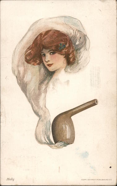 Drawing of Girl in Pipe Smoke Women