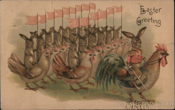 Bunnies and Chickens In Formation: Easter Greeting