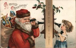 A Merry Christmas -- Santa Claus Talk to a Child on the Telephone Postcard