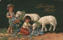 Best Easter Wishes -- Children with Lambs Postcard