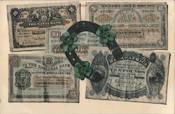 Horseshore & 4-Leaf Clovers on South African Banknotes Postcard
