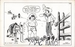 Dude Ranch Comedy: I'm Afraid Your Ah_'Er Donkey is a Little Too Small For Me Postcard
