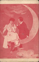 A Couple Sitting Together on the Crescent Moon Postcard