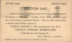 Estate Sale/Auction Sale Announcement: Lincoln Storage Warehouses Postcard