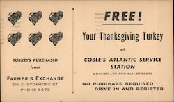 Free Thanksgiving Turkey at Coble's Atlantic Service Station, Greensboro NC Postcard