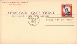 Postal Card - Carte Postal - First Day of Issue Nov. 16 1956 First Day Issue Cards Postcard Postcard Postcard