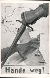 Sword Cutting Hand Grasping Map: Hande Weg! Postcard