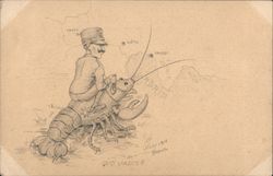 Quo Vadis? R. Guardia di Finanza 1st Frontier Battalion -- Italian law enforcement officer rides a lobster to the border Postcard