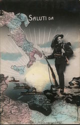 WWII and Italy Map: Saluti Da Postcard