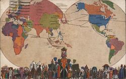 President Liners Serve The World -- Route Map Postcard