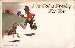Black Man Chasing Chicken With Axe Postcard