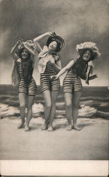 3 Women in Vintage Swimwear on the Beach Postcard