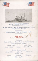 1910 USS Massachusetts Menu Postcard