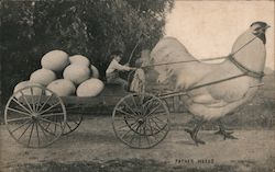 Father Works: Chicken Pulling Cart of Huge Eggs Exaggeration Postcard Postcard Postcard